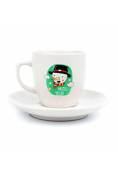PALTO TASARIM Snowman Cream Turkish Coffee Cup- Christmas Themed Coffee Cup