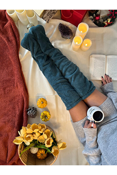 TREND COLOR Petrol Blue Plush Long Socks - over Knee and Foot Warmer Home Soc...