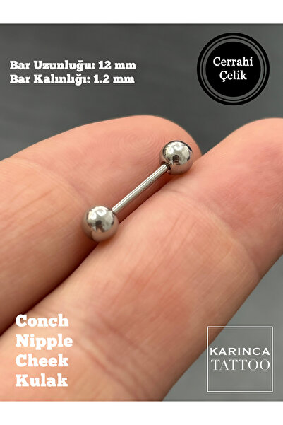 Karınca Piercing 12 Mm Uzun Büyük Toplu Düz Çubuk Conch Cheek Göğüs Ucu Nippl...