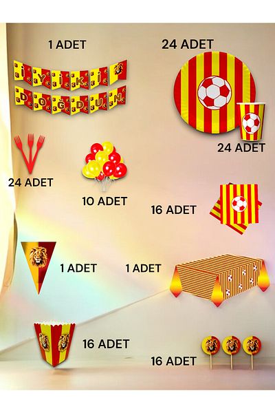 VibeHome Yellow Red Fan Ultra Luxury Set for 24 - Birthday Party and Fun Events