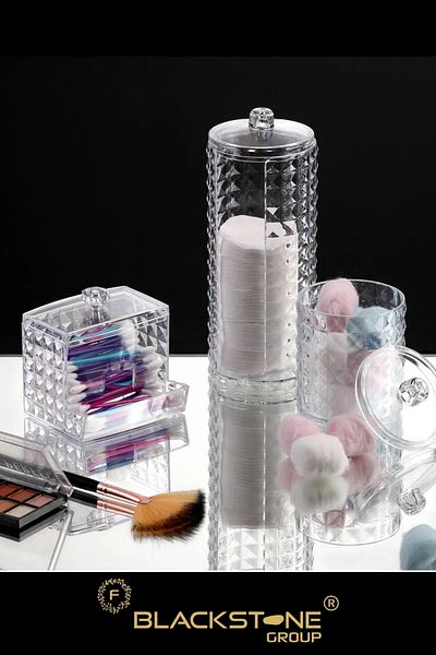 F BLACKSTONE 3-Piece Makeup Organizer with Lid Cotton Discs Holder Multi-Purpose Makeup Organizer