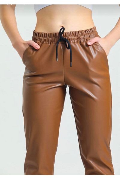 Luq Tan Leather Women's Jogger Pants