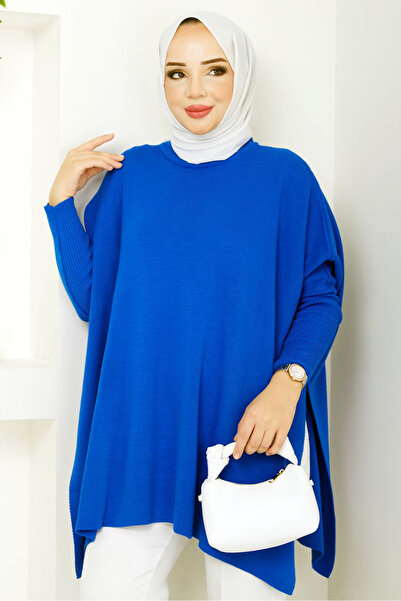 Genel Markalar Oversize Rahat Kesim Esnek Örme Triko Kumaş Uzun Yarasa Kol Gü...