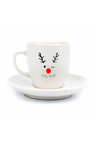 PALTO TASARIM Geyik Krem Türk Kahvesi Fincanı-yılbaşı Temalı Kahve Fincanı