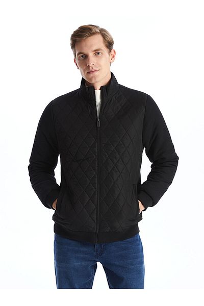 LC Waikiki Ανδρικό πλεκτό παλτό LCWAIKIKI Classic Black Standard Fit Stand Collar