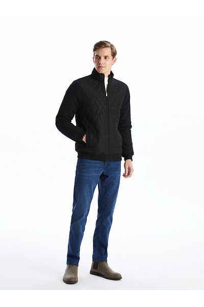 LC Waikiki Ανδρικό πλεκτό παλτό LCWAIKIKI Classic Black Standard Fit Stand Collar