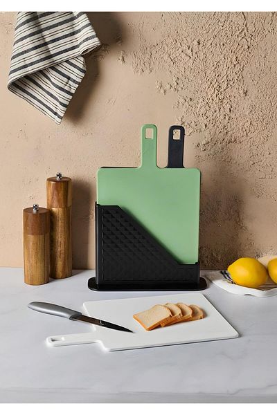 HomeTarz Cutting Board Set with Stand - 3 Piece Cutting Board Set - 4 Pieces