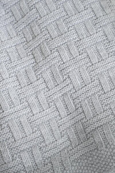 CHUBA Gray Children's Knitwear Blanket - Straw Pattern, Pompom, (80Cmx100Cm) Chkids203