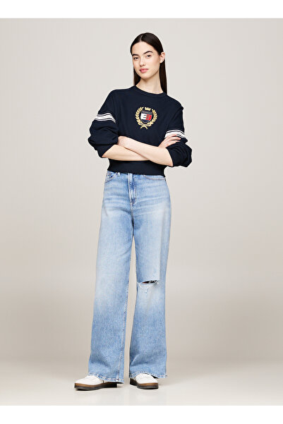 Tommy Jeans Yuvarlak Yaka Nakışlı Lacivert Kadın Sweatshırt TJW NW BXY CREST ...
