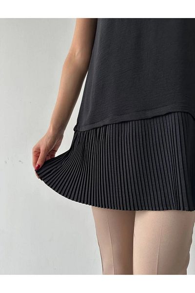 Modabenna Pleated Sleeveless Black Hijab Shirt Pleated Pleated Tunic Underwear