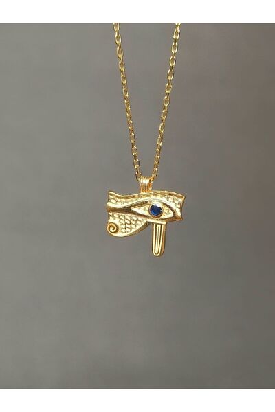TREND Gümüş mavi taşlı Horus'un gözü kolye, Ra'nın gözü kolye, Eye of Horus Kolye, Hediyelik kolye