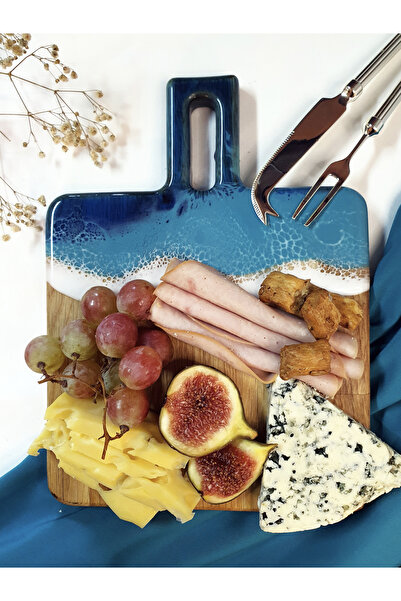 Shuroo Resinart Epoksi Deniz Temalı Ahşap Peynir Sunumluk, 20x27 Cm.