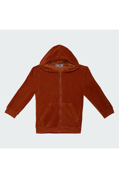 mumuko Boy's Hooded Zippered Sweatshirt Brown 100% Cotton