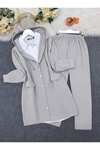 Modamorfo Hooded Hooded Pants Suit - Gray