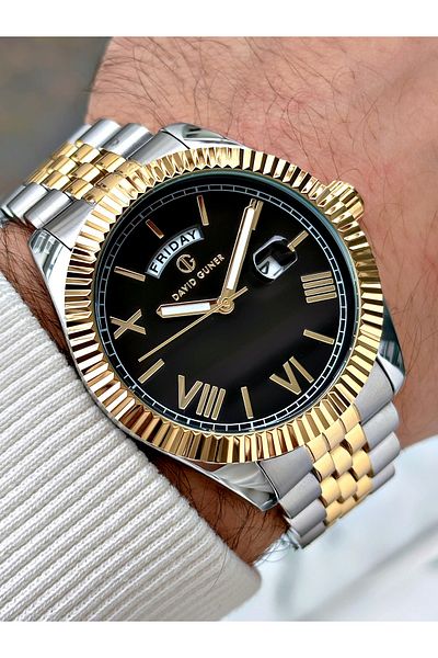 DAVID GUNER Men's Watch Dg.03 - Silver-Black, Steel Band, Special Design