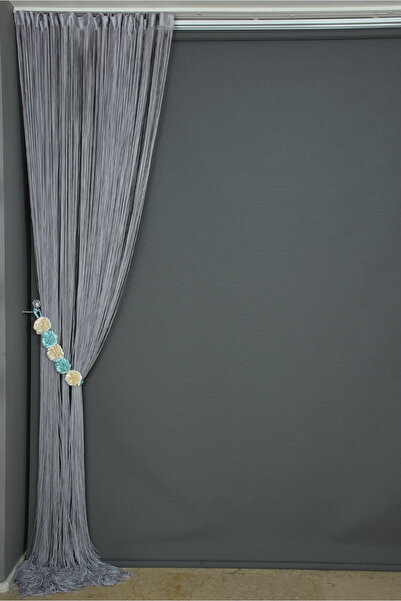 AKÇA TEKSTİL Rope Chain Gray Color Width 100 cm Length 280 cm Ready Buttons Stitched Rope Curtain