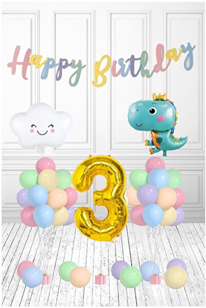 BİDOLUMUTLULUK Tatlı Dinozor Folyo Balon Mavi Renkli Doğum Günü Süsleri Dinaz...