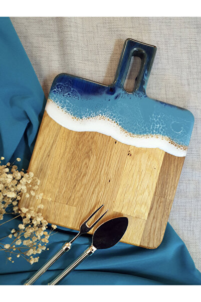 Shuroo Resinart Epoksi Deniz Temalı Ahşap Peynir Sunumluk, 20x27 Cm.