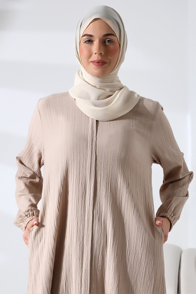 ihvan online Γυναικείο τυλιγμένο ύφασμα με κρυφό φερμουάρ Διπλό κοστούμι Hajj Umrah Κρέμα ρούχων