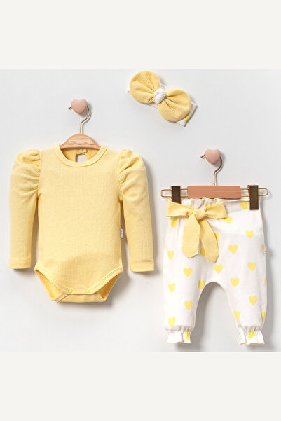 Genel Markalar Karpuz Kol'lu Saç Bandanalı Kalpli 3'lü Kız Bebek Takım