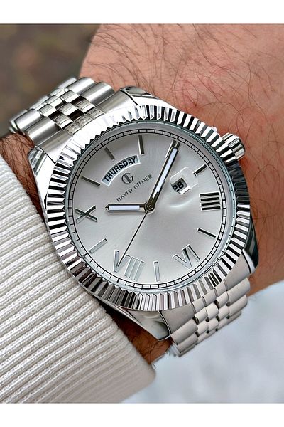DAVID GUNER Custom Design Silver Color Steel Band Men's Wrist Watch Dg01
