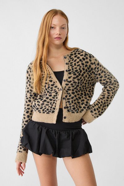 Stradivarius Knitwear Cardigan with Buttons and Leopard Print