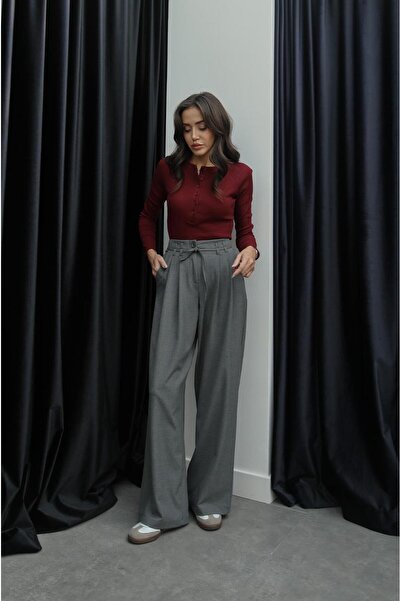 Havoş Anthracite Rope Lace Detailed Palazzo Trousers