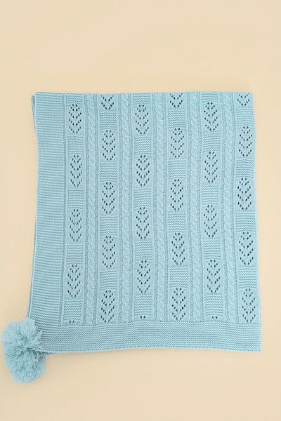 CHUBA Blue Knitted Patterned Pompom Children's Knitwear Blanket - 80Cmx100Cm Chkids201