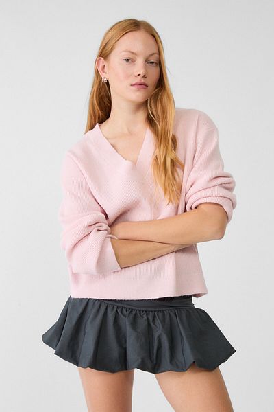 Stradivarius Keçeli V yaka kazak