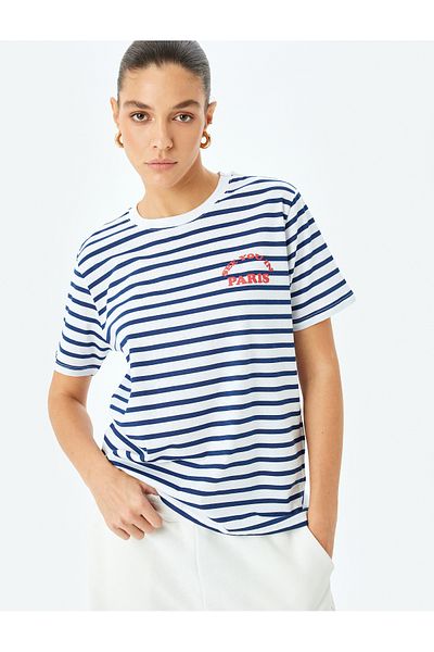 Koton Tricou de damă cu dungi bleumarin - 5sak50139ek