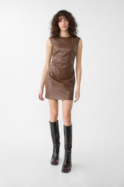 Stradivarius Short Sleeve Faux Leather Short Dress