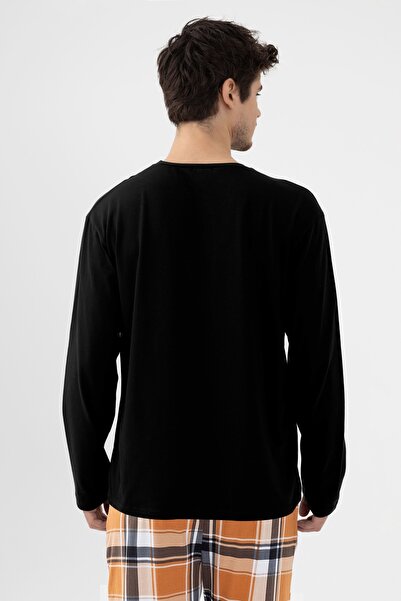 koza iç giyim Ανδρικό σετ πιτζάμες με μακρυμάνικο αρκουδάκι με εμπριμέ καρό κάτω μέρος με λεπτομέρεια