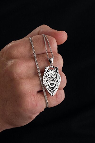 Tmt Silver Gümüş Göktürkçe Türk Yazılı Kurt Erkek Kolye