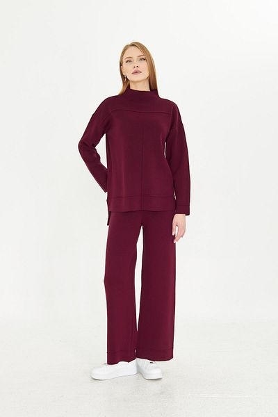 Irmak Kerekli Women's Burgundy Plain Oversize Bottom Top Suit 1308