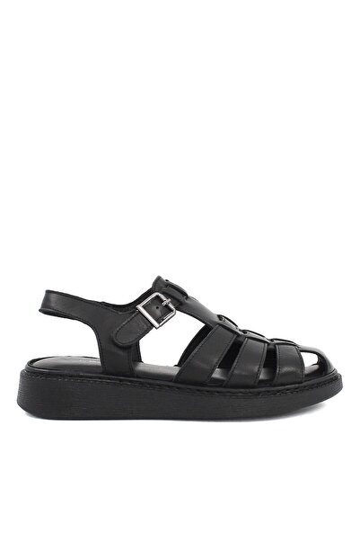 Celal Gültekin Kadın Siyah Tokalı Gladyatör Deri Sandalet