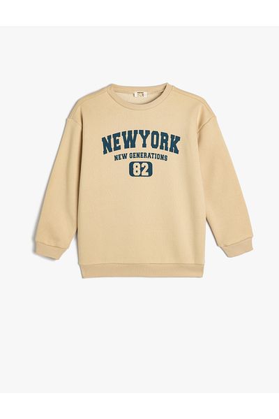 Koton New York Printed Long Sleeve Crew Neck Raised Sweatshirt