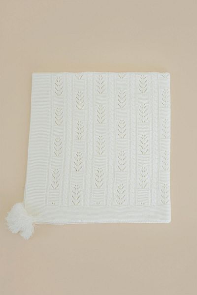 CHUBA Children's Knitted Patterned Pompom Knitwear Blanket (80Cmx100Cm) Ecru Chkids201