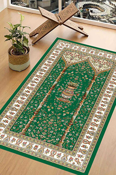 Carmine Carpet Covor de rugăciune lavabil, imprimat digital, cu bază anti-alu...