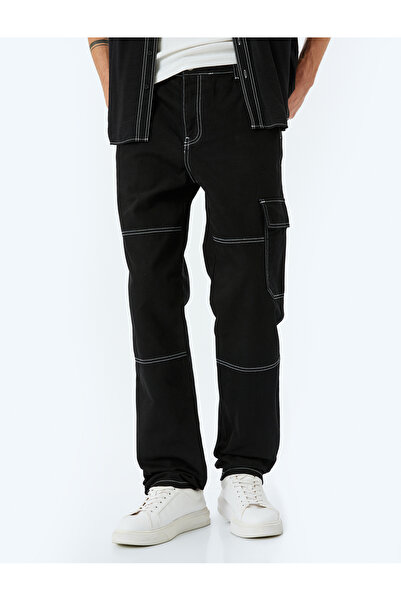 Koton Oversize Pamuklu Dikiş Detaylı Kargo Straight Kot Pantolon
