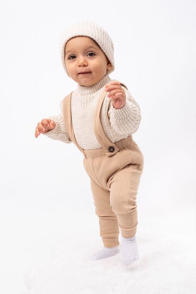 Minigimin Cicileri My Mini's Knitwear Salopet Set for Baby Boy - Beige