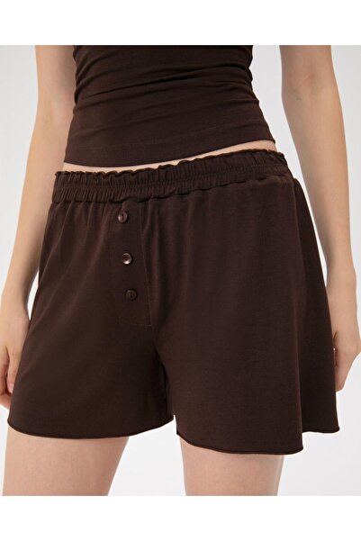 Ayma Active Εκκαβερό ™ Γυναικεία Πυτζάμες Βισκόζη Καφέ Μπόξερ Σορτς - Κορδόνι