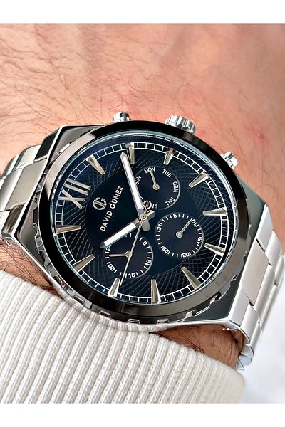 DAVID GUNER Function Silver-Green Color Steel Band Men's Wrist Watch 8410A10