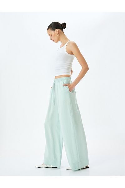 Koton Viskosehose mit hoher Taille und weitem Bein und Bindebändern an der Taille