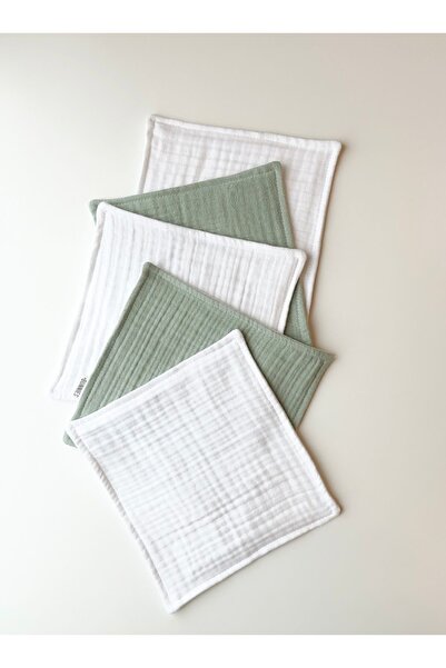 Jr Bunnies 100% Cotton Thick 5 Pieces Green Muslin Mouth Wipes