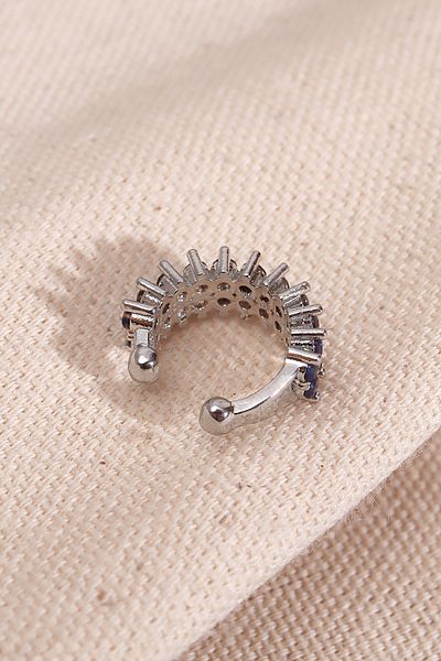 Süspüs Accessories Two Rows of Navy Blue Stone Single Compression Silver Cartilage Earrings