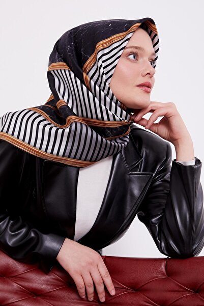 Levidor وشاح حريري أسود بنمط هيكل السمكة