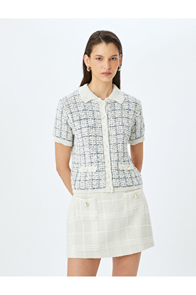 Koton Cardigan tricotat cu guler polo cu mânecă scurtă cu detaliu de nasturi perlat