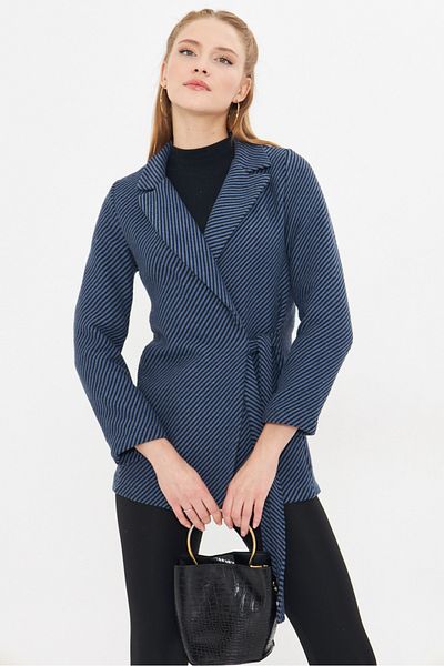 armonika Jachetă de damă, albastru închis, cu cravată laterală, cu dungi ARM-25K 001073
