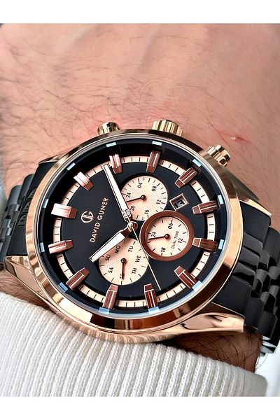 DAVID GUNER Black Function Men's Watch with Steel Band - 8402B