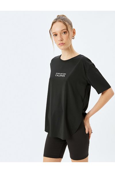 Koton Slogan Printed Crew Neck Short Sleeve Sports T-Shirt
